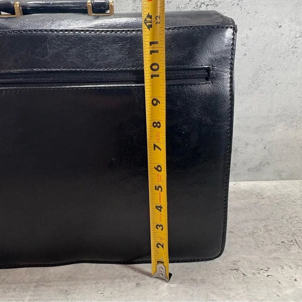 Guidi Briefcase Shoulder Bag Latch Multi Pocket Black‎ Leather Made In Italy
